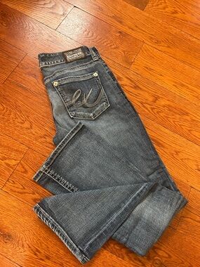 Express Jeans Dark Blue Distressed Boot Cut Jeans